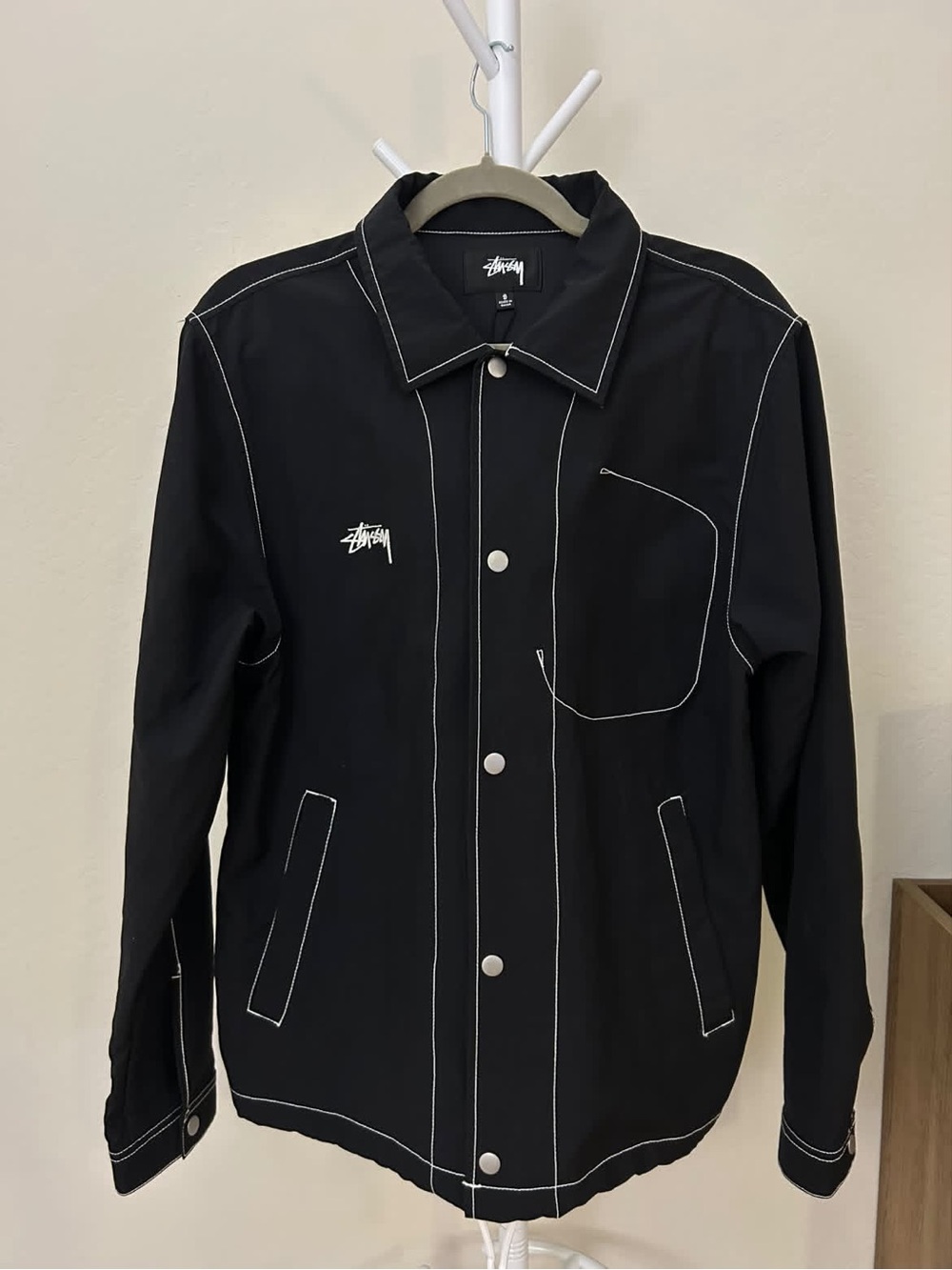 Stussy Black Jacket with White Contrast Stitching